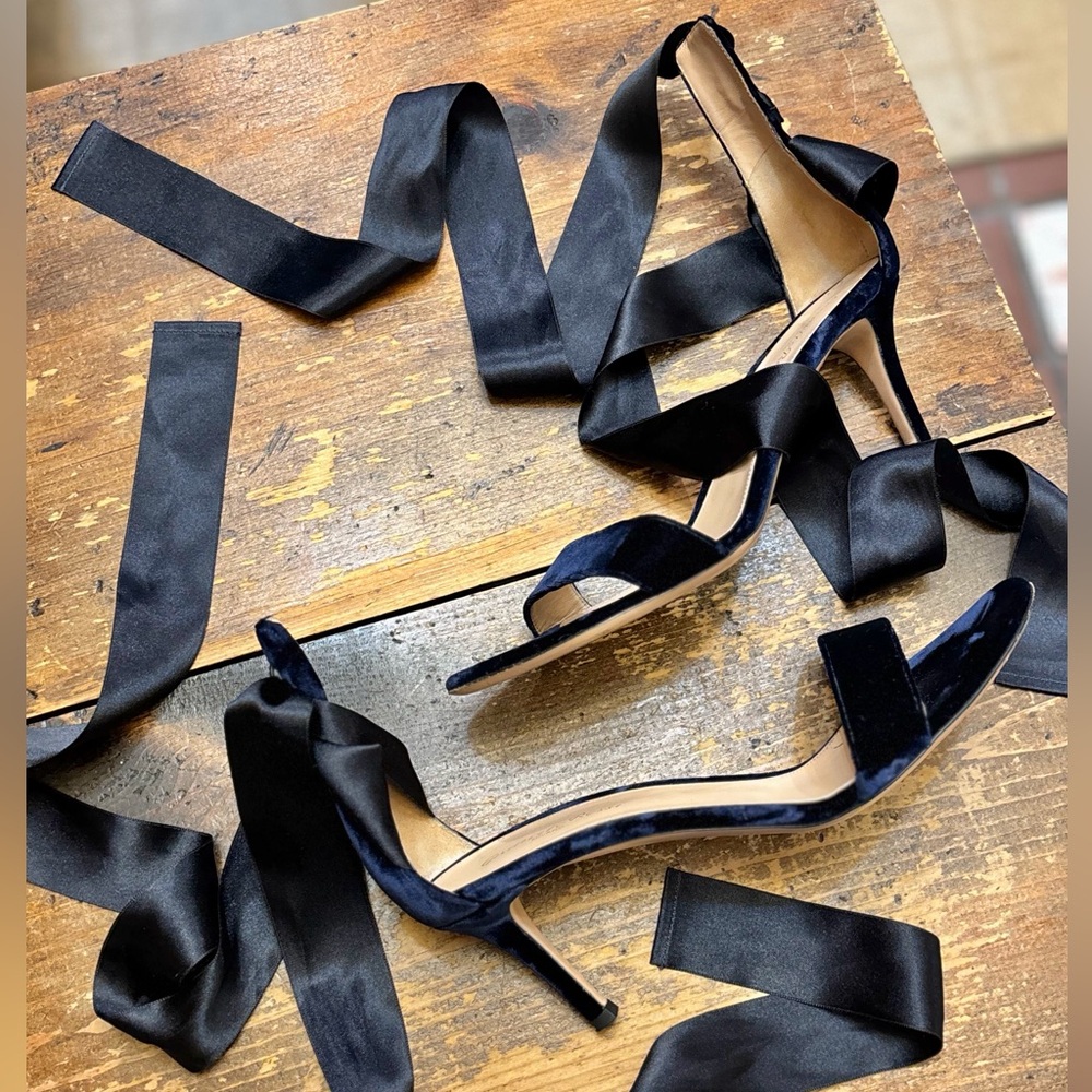Gianvito Rossi Blue Velvet Ribbon Tie Up Sandal Heels